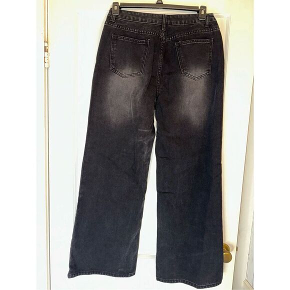 Y2K Streetwear Printed Star Patchwork  Baggy Jeans wide legged size Large L 8 - - Picture 8 of 9